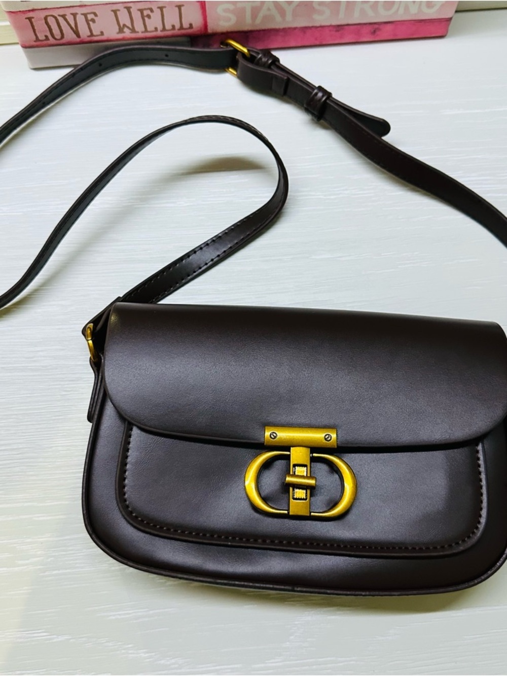 Classic Dark Brown Crossbody & Shoulder Bag with‎ Gold Hardware